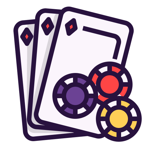 Illustration of three playing cards with diamond symbols and three poker chips in red, yellow, and purple hues. The image subtly hints at behavioral addiction, capturing the allure of a casino or card game theme.